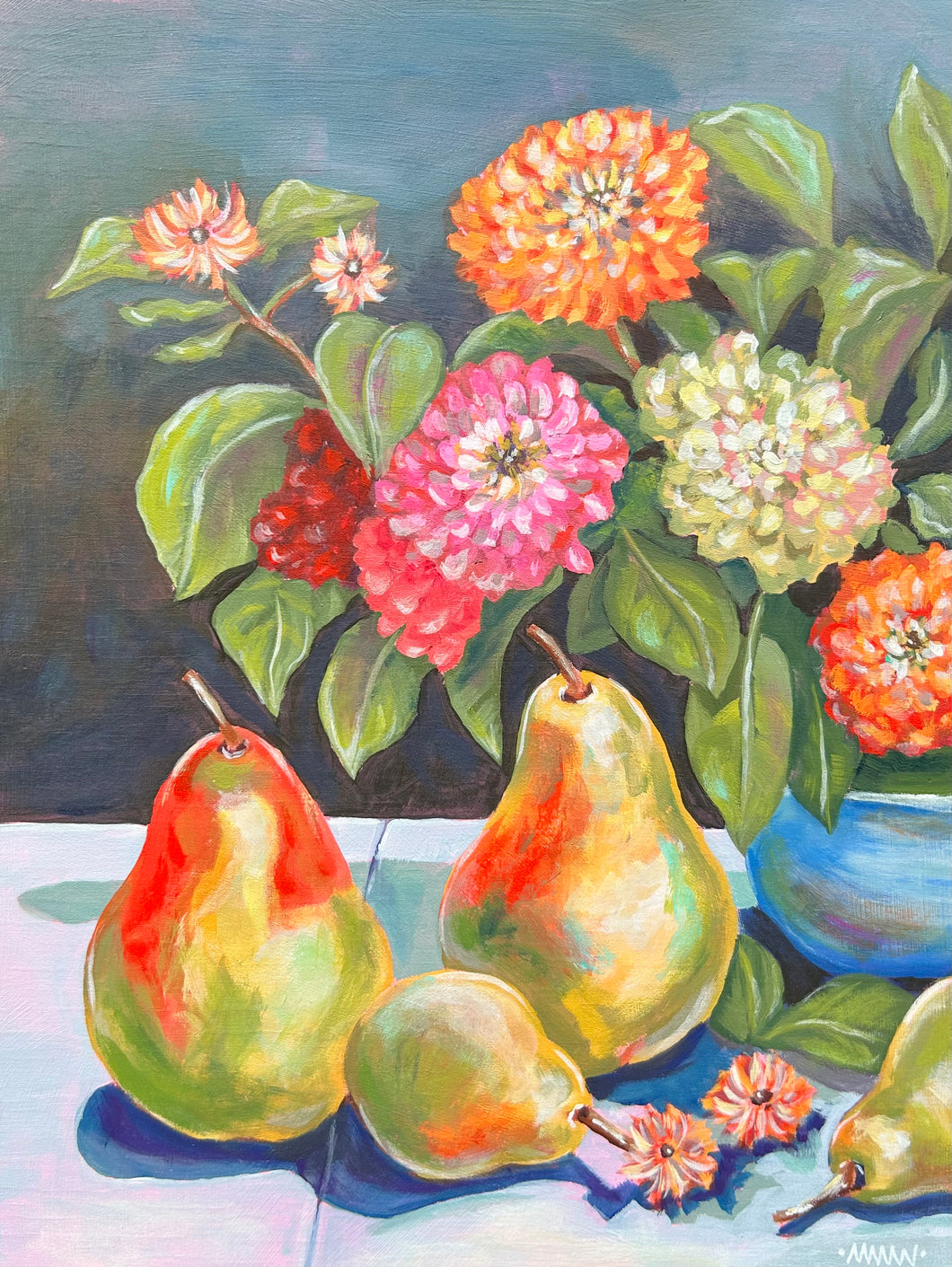 Pears & Zinnias